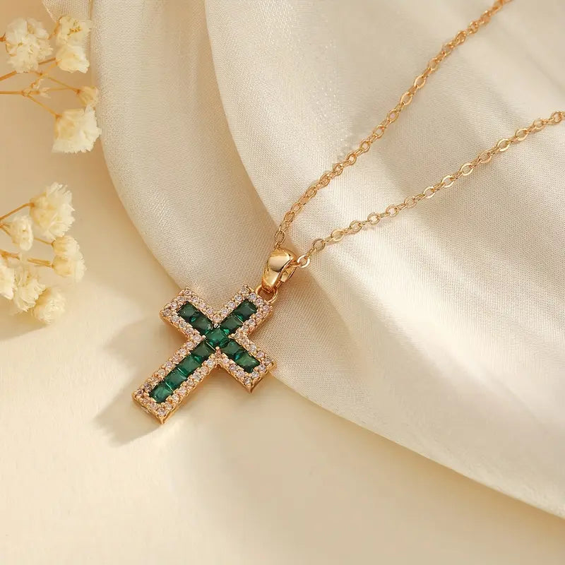 Necklace with Hanging Cross Esmeralda Solén - Gold