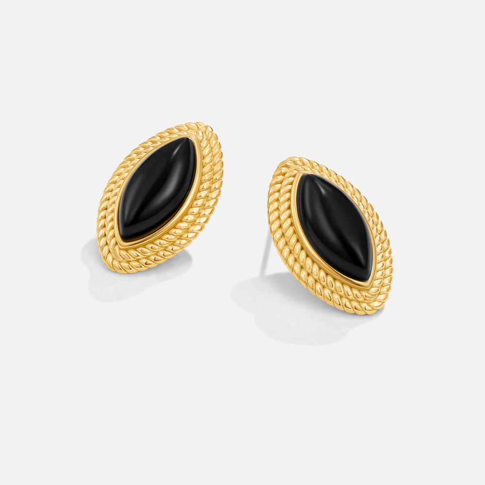 Elena – Oval Earrings with Black Stone.