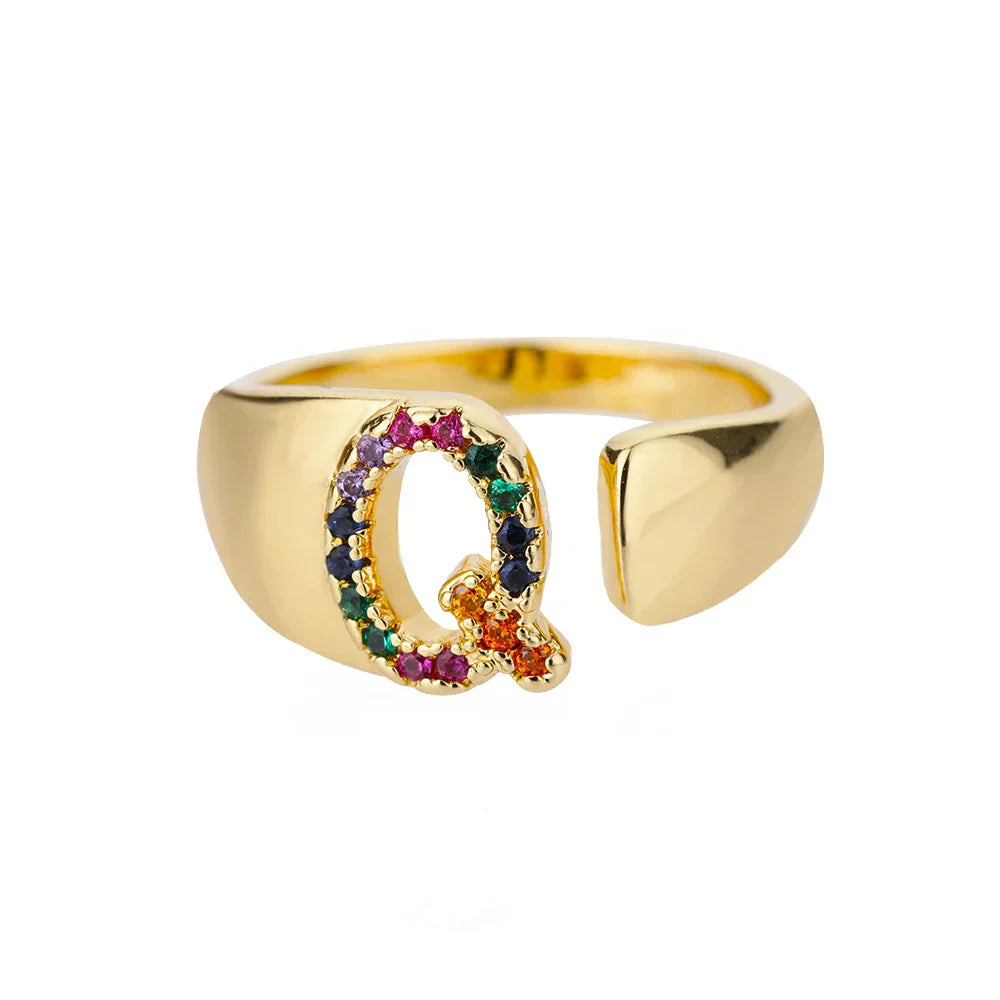 Q - Gold ring in stainless steel with initials