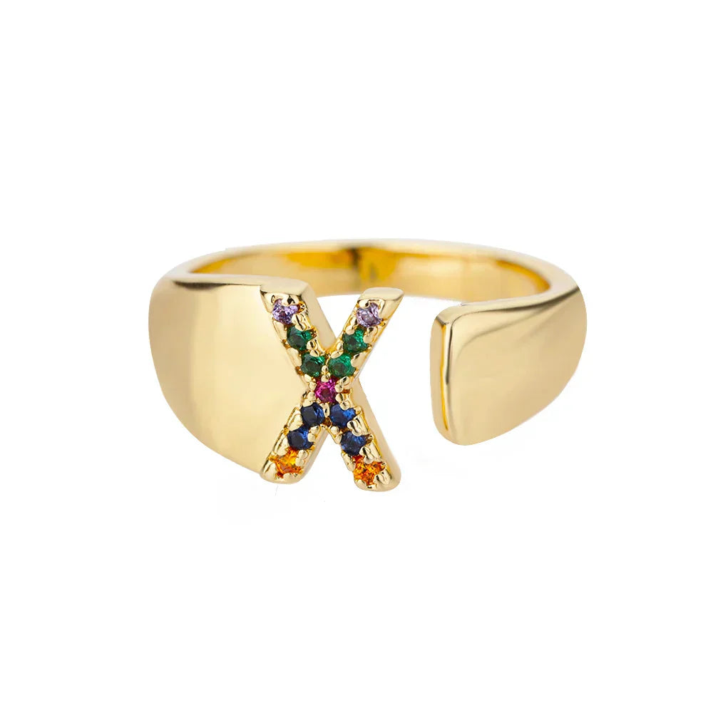 X - Gold-plated stainless steel ring with initial