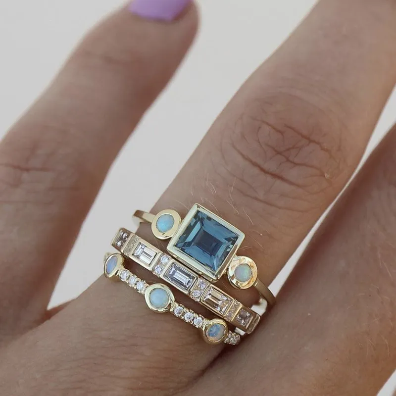 Herta - Set of Vintage Rings in Blue Crystal