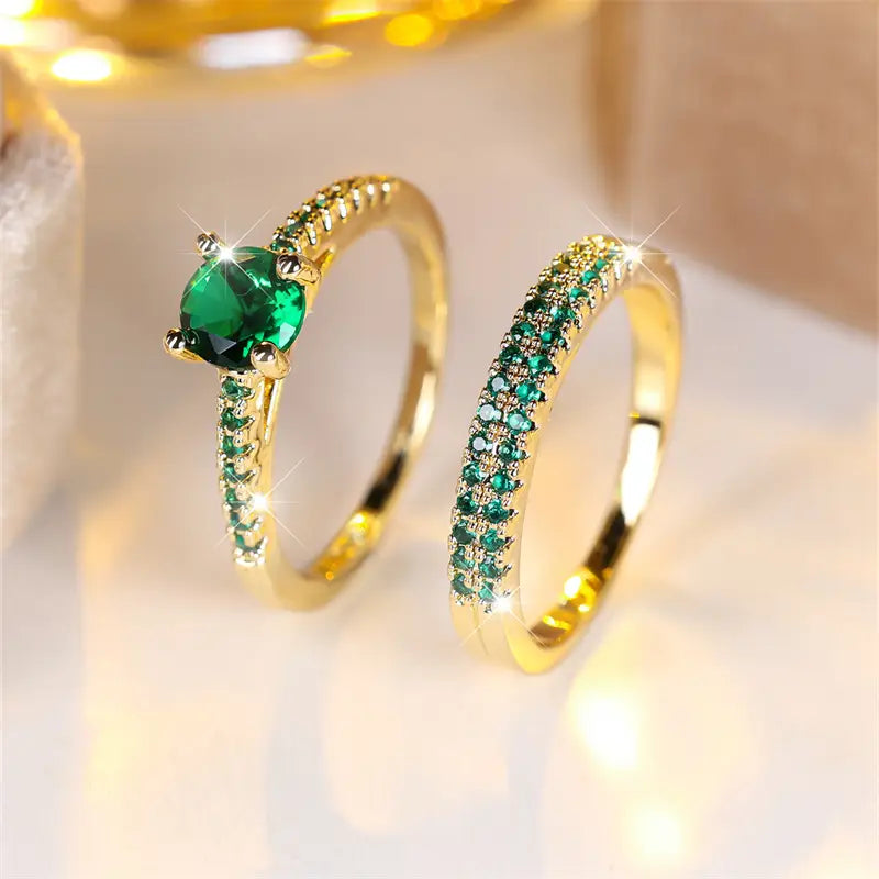 Duo Serena Ring Set Emerald - Gold
