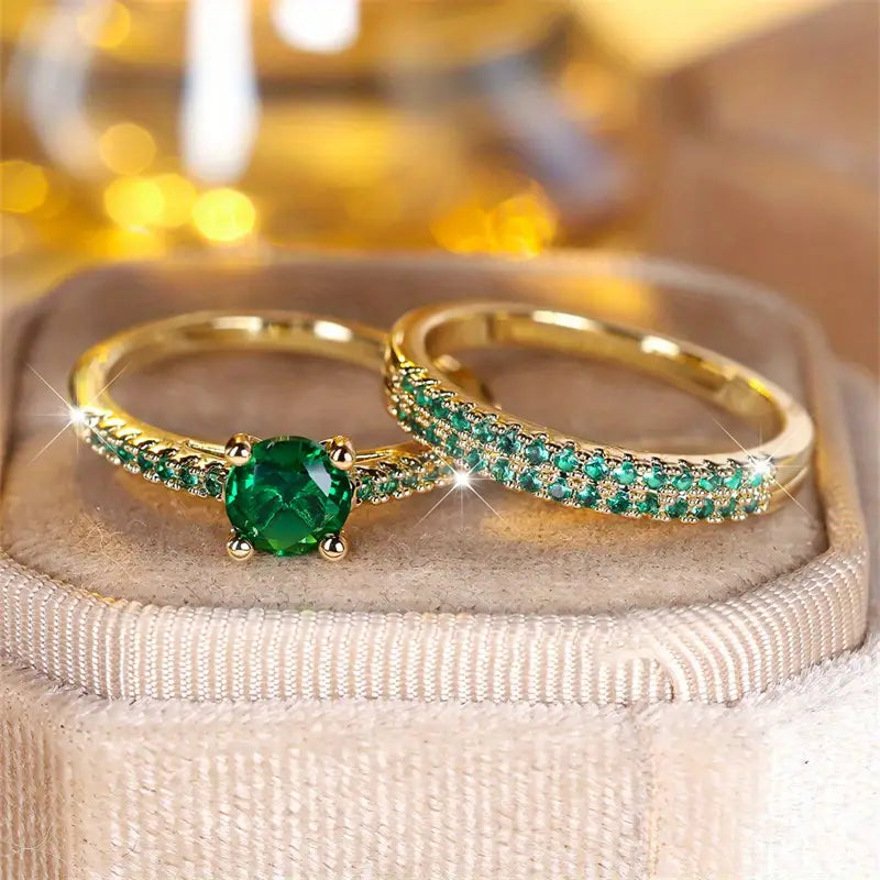 Duo Serena Ring Set Emerald - Gold