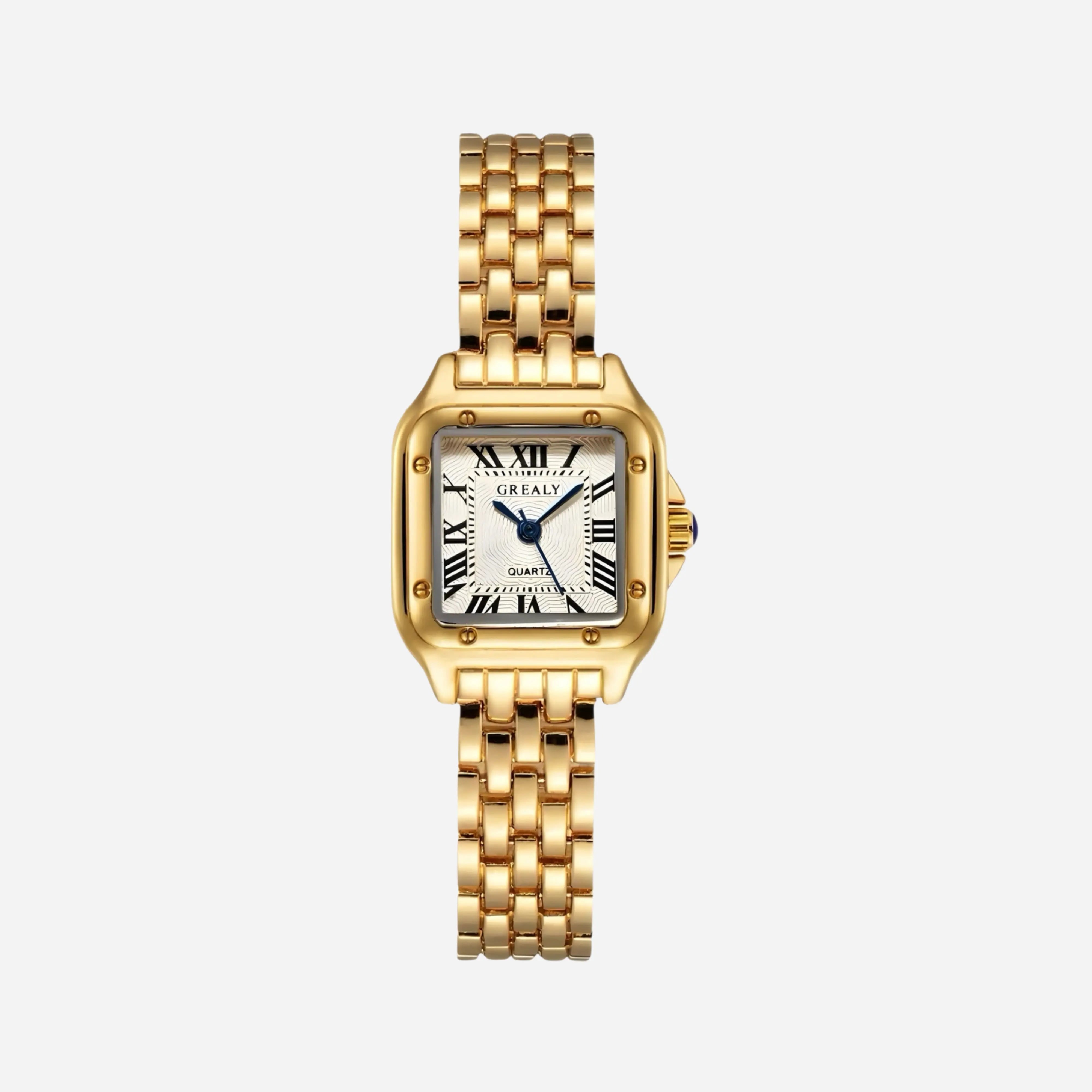 Leonie – Gold watch with square case.