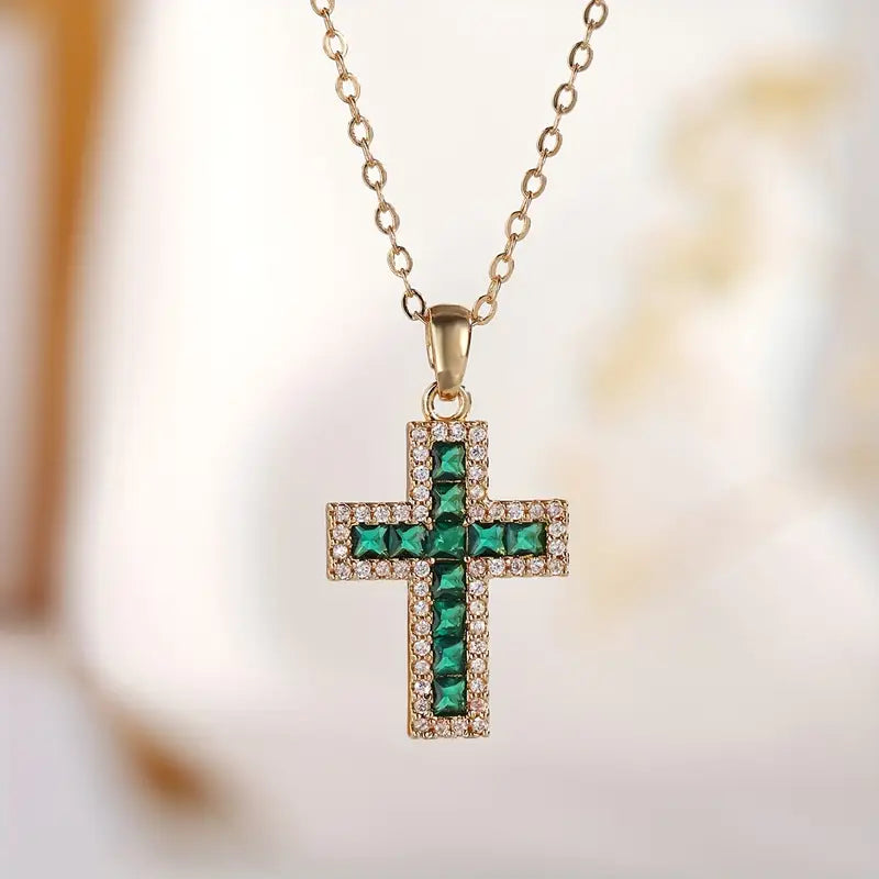Necklace with Hanging Cross Esmeralda Solén - Gold