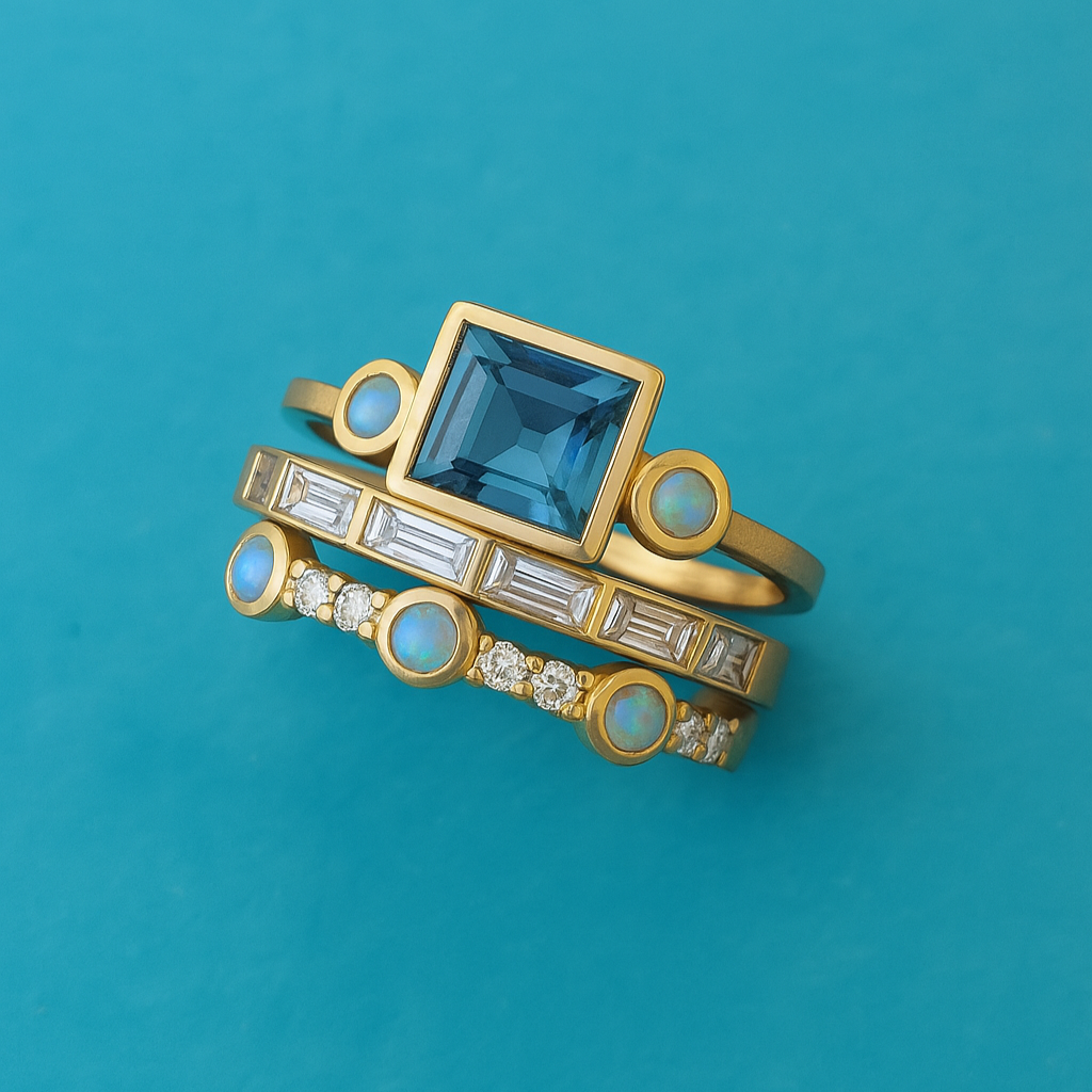 Herta - Set of Vintage Rings in Blue Crystal