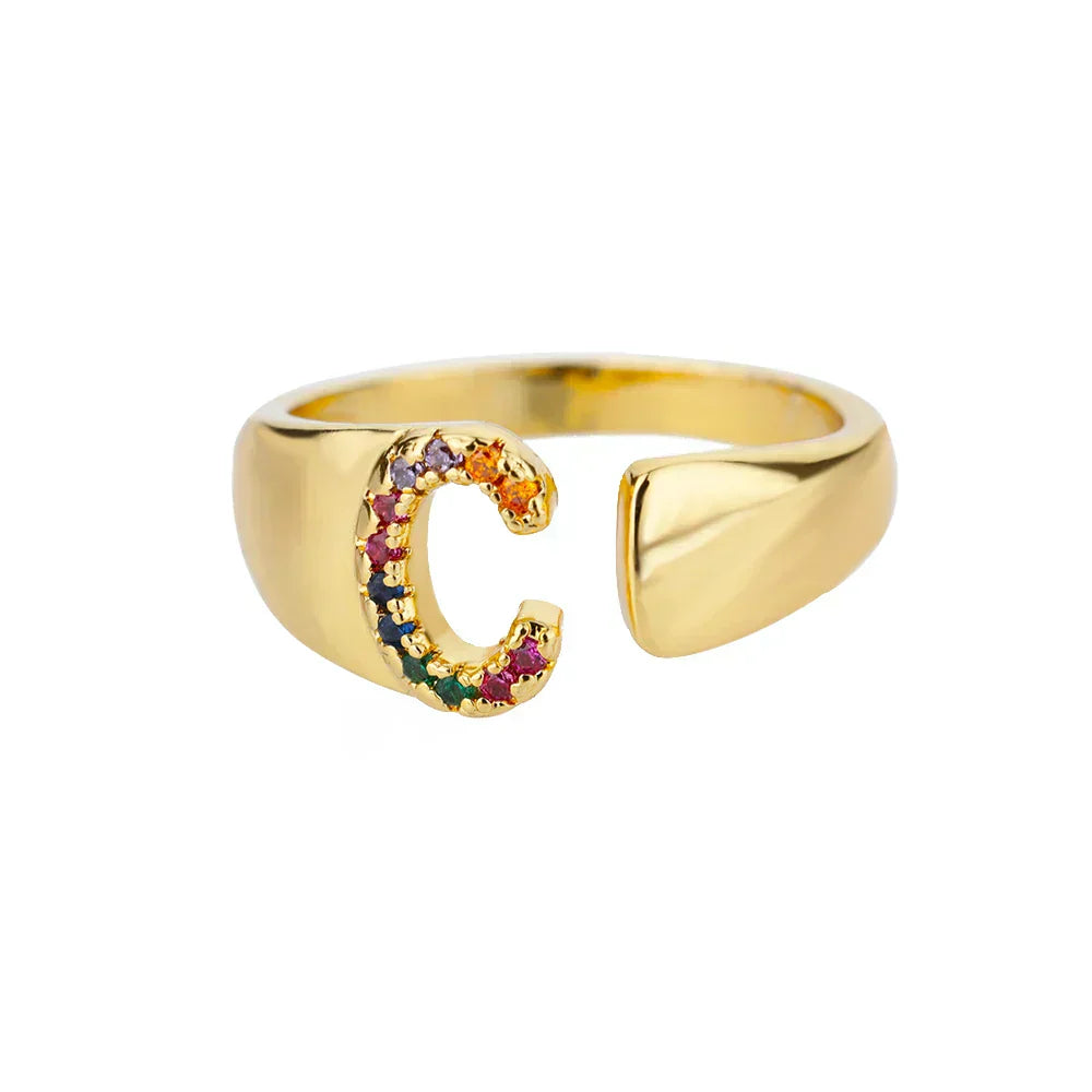 C - Gold stainless steel initial ring