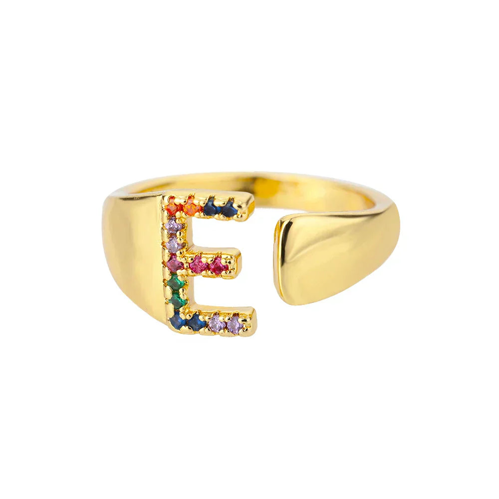 E - Gold initial ring in stainless steel