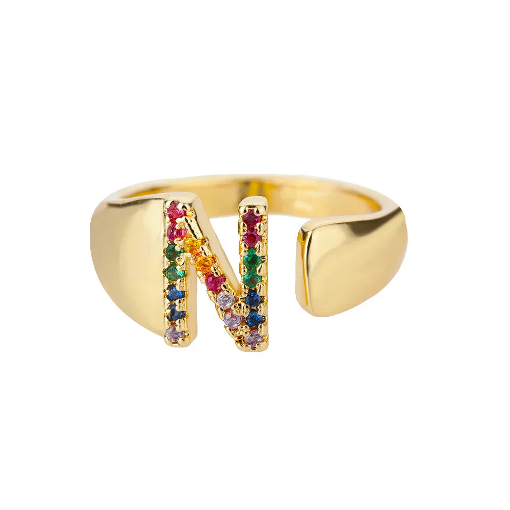N - Gold ring in stainless steel with initials