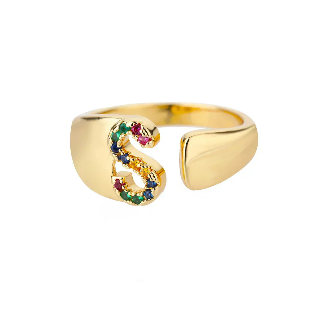 S - Gold ring in stainless steel with initial