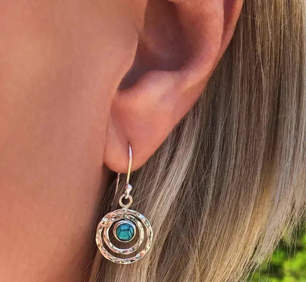 Anna-Sofia - Boho Saturn earrings with turquoise stone in silver and gold
