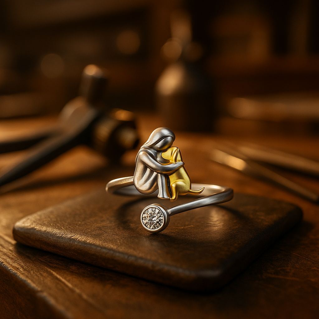 925 Sterling Silver Dog Ring with Zirconia – Adjustable & Handmade