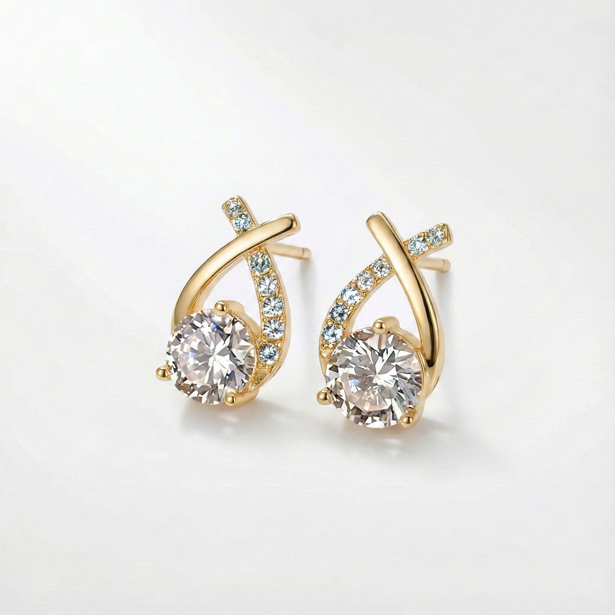 Leni - Gold Earrings with Cross and Zircon